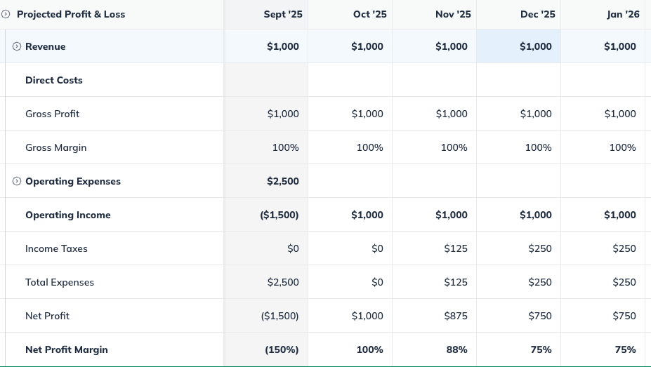 profit and loss tax example
