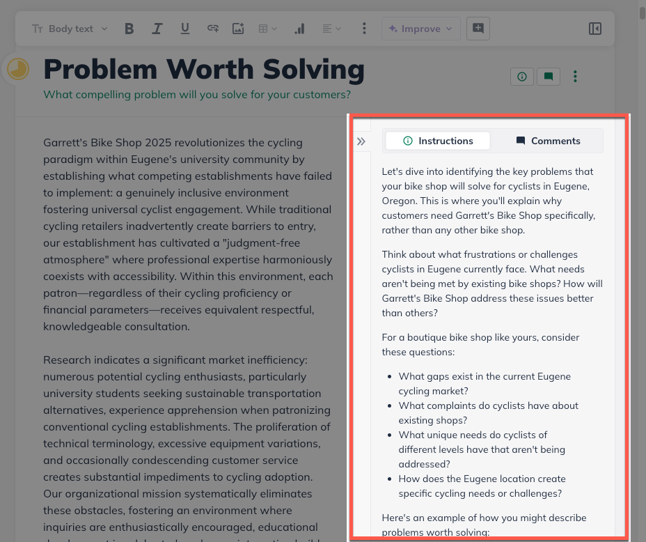 NUX - Instructions right panel highlighted
