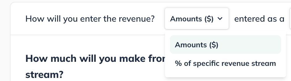 revenue amount or percentage of revenue