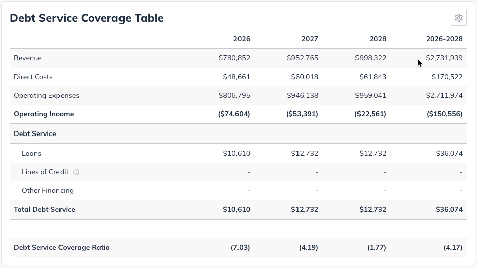 NPE - Debt service coverage table