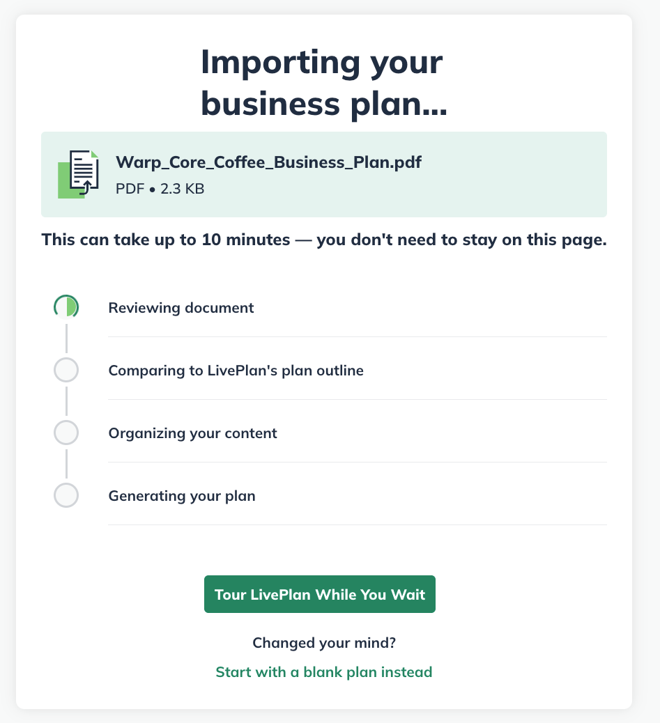 NPE - Plan Upload in progress