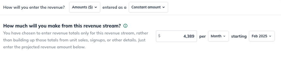 forecast revenue only constant amount detail