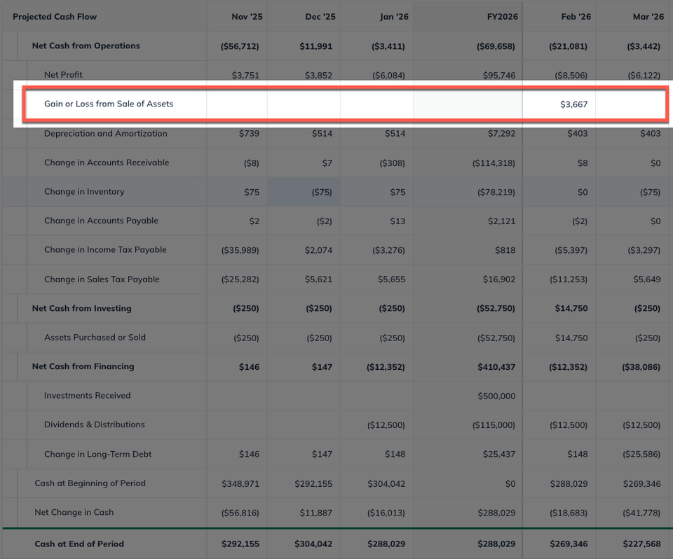 CFS Assets Gain or Loss