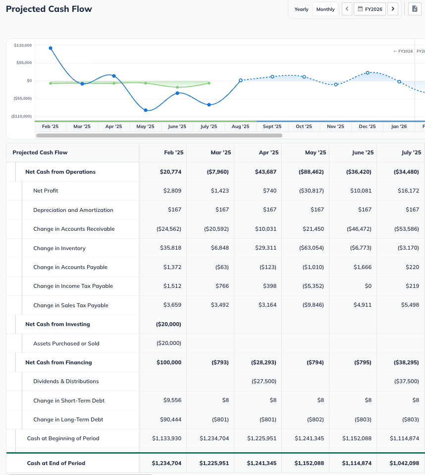 Image: projected cash flow full sheet