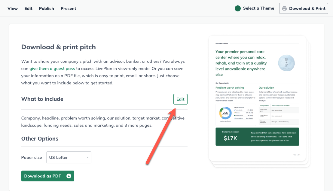 Image: Arrow pointing to Edit Pitch Export Options