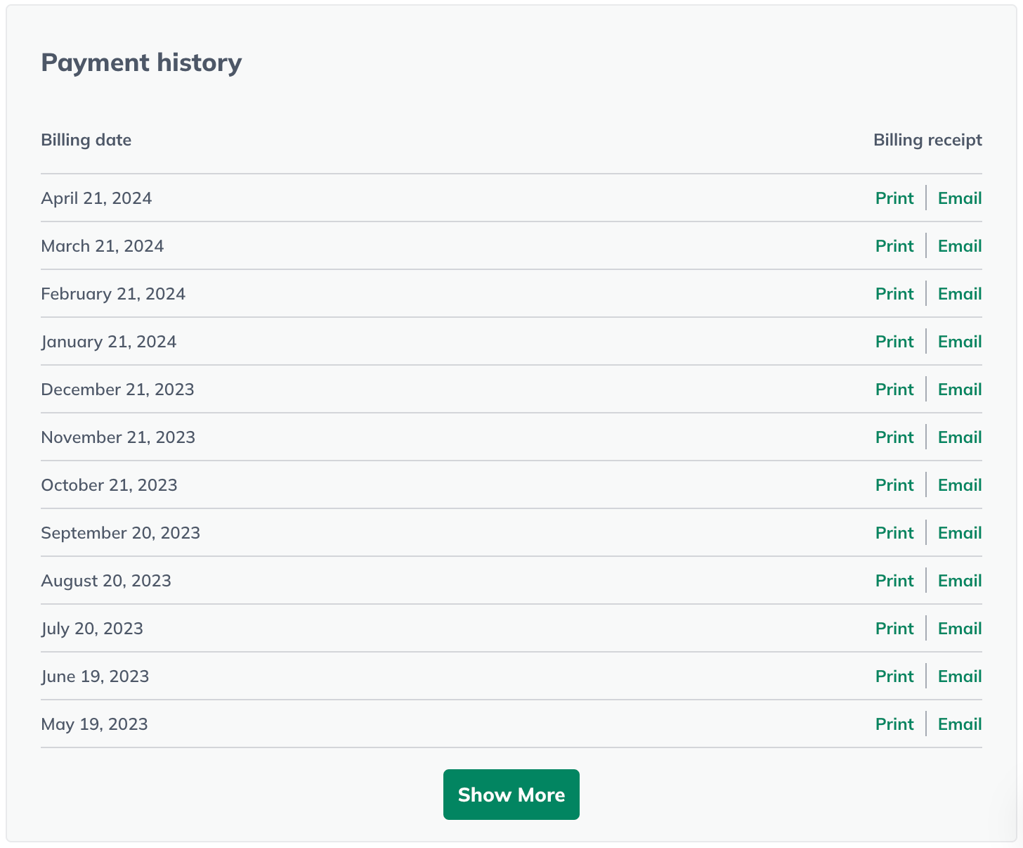Image: account details payment history detail