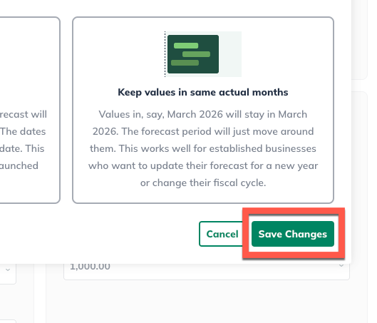 Image: save changes on forecast start date page