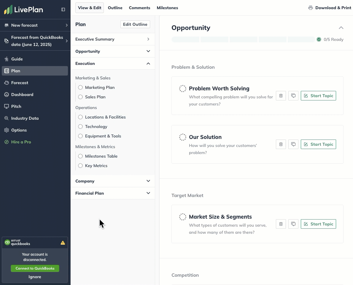 Image: dragging swot analysis into plan outline