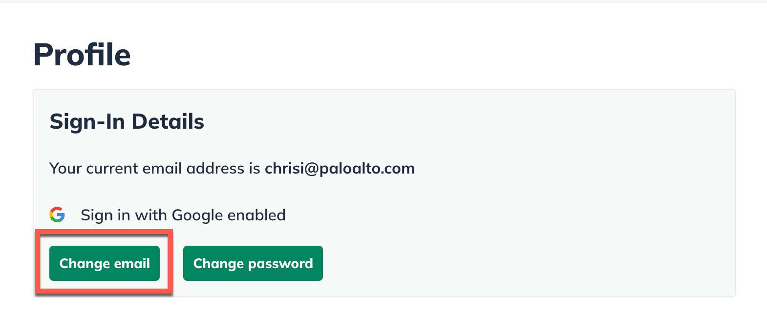 Image: change email or password on profile screen detail