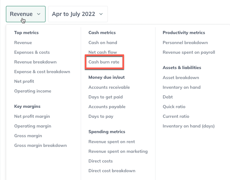 Image: cash burn rate highlighted