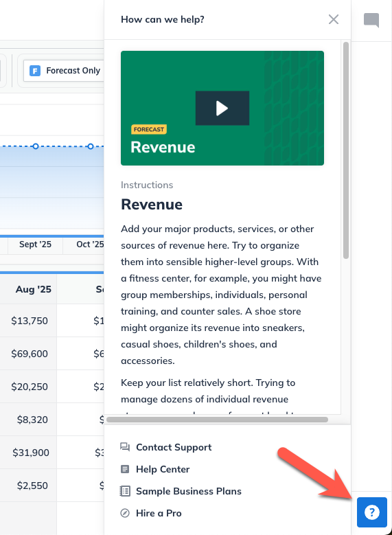 Image: liveplan learning menu