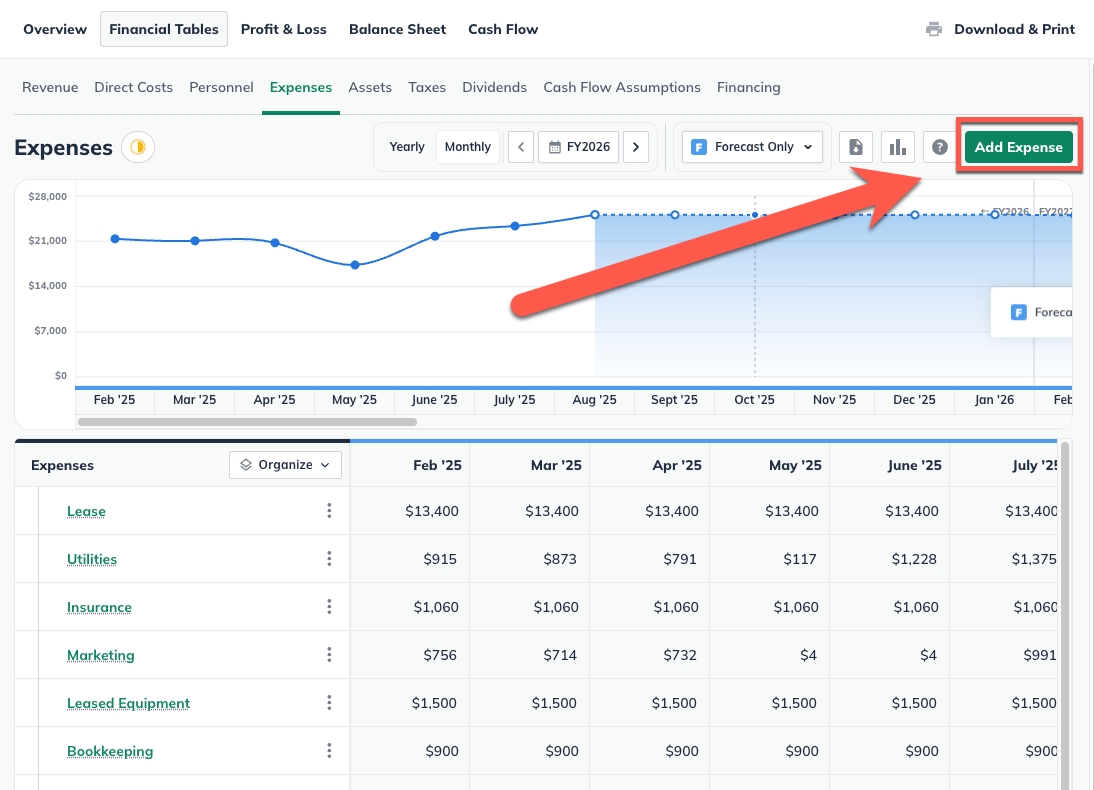 Image: add expense button highlighted