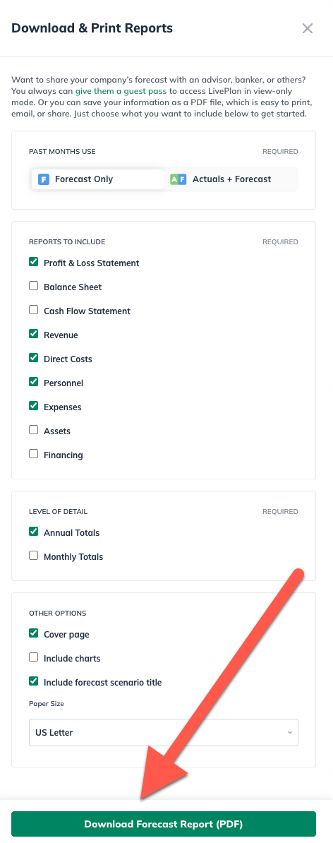 Image: download and print reports with arrow pointing to button
