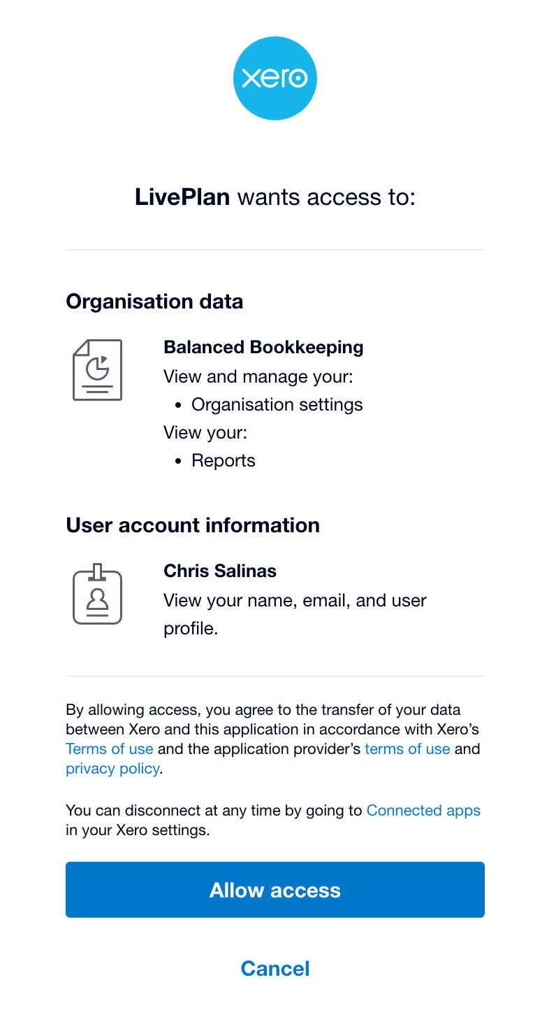 Image: allow access xero