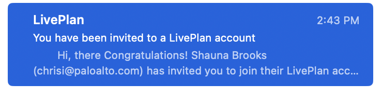 Image: LivePlan invite email subject