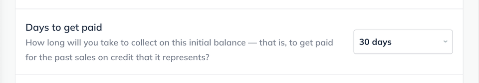 Image: initial balances asset page days to get paid detail