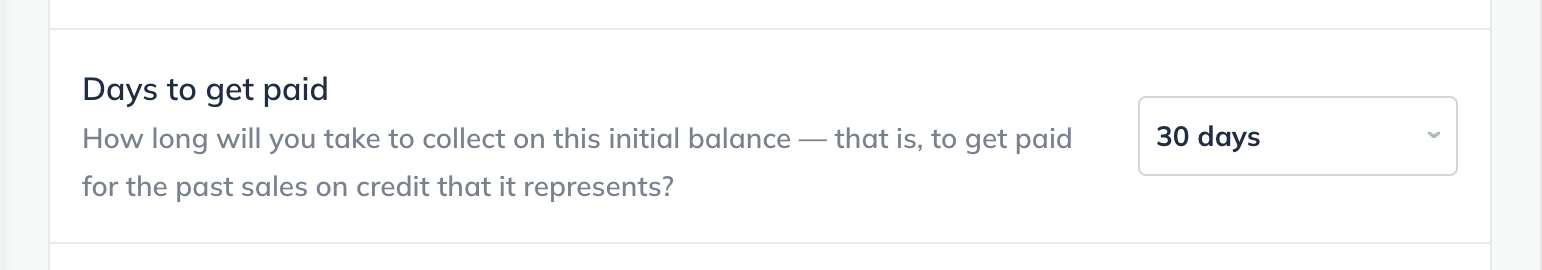 Image: initial balances asset page days to get paid detail