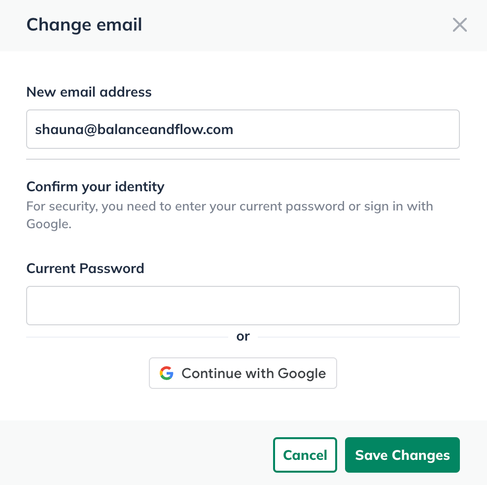 Image: change email on profile menu