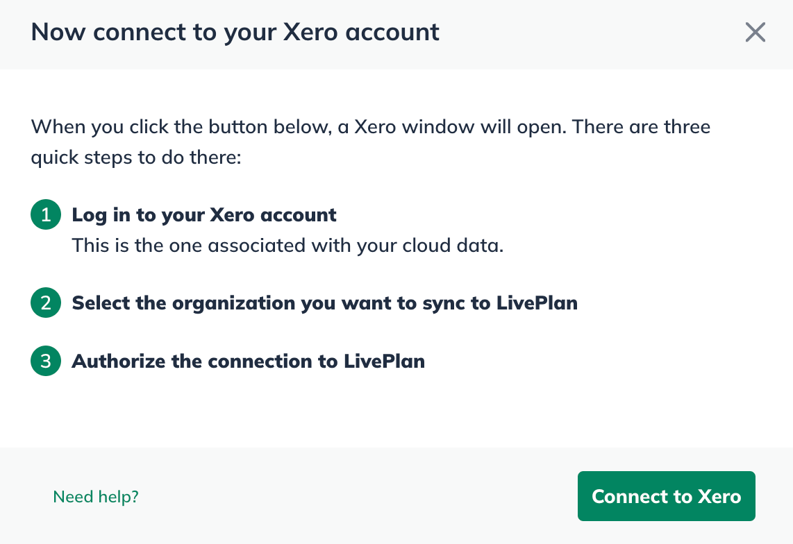 Image: connect to xero popup