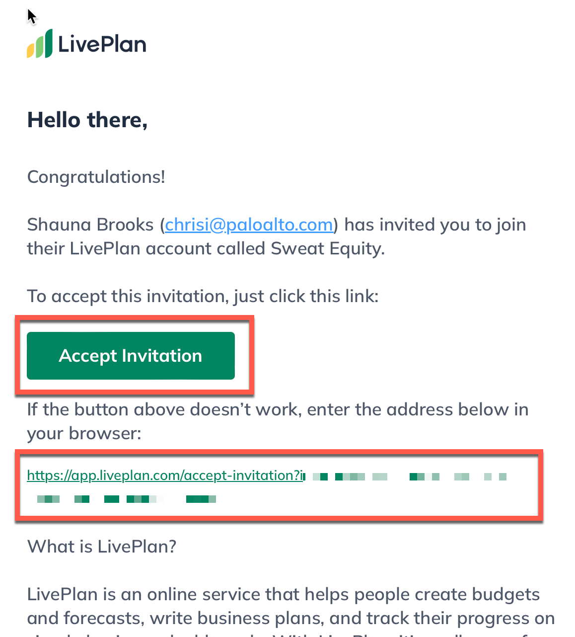 Image: accept invitation links highlighted