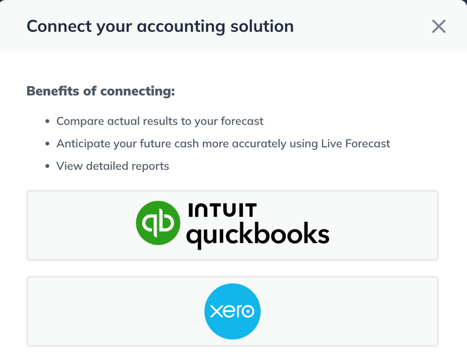 Image: connect accounting solution in forecast builder