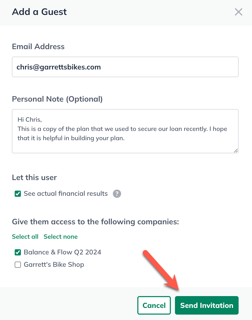 Image: add a guest with send invitation highlighted