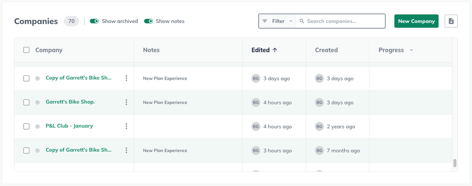 Image: company management screen with no active companies