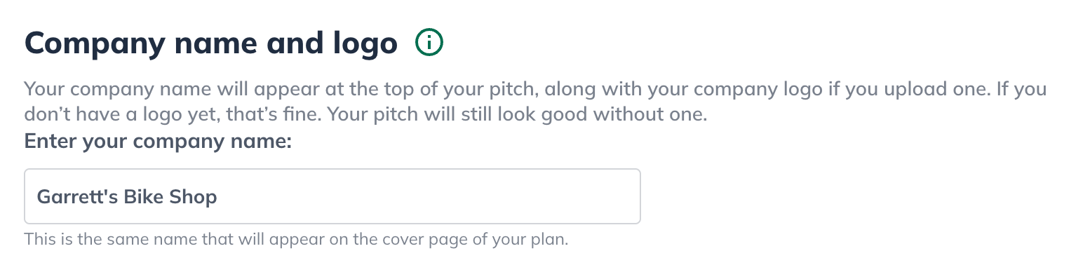 Image: pitch section edit page company name and logo detail