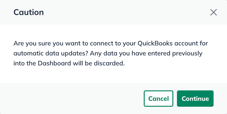 Image: caution popup quickbooks connection