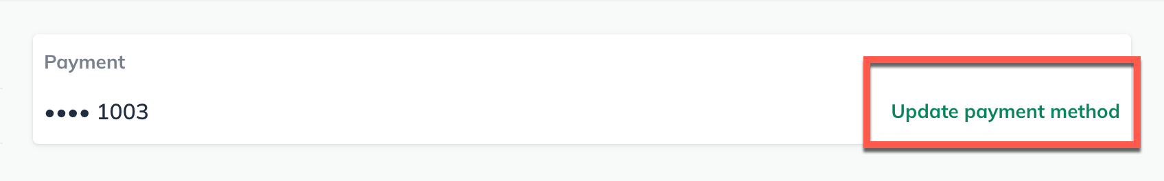Image: update payment method highlighted manage account