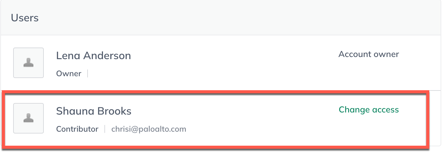 Image: users screen with individual contributor highlighted