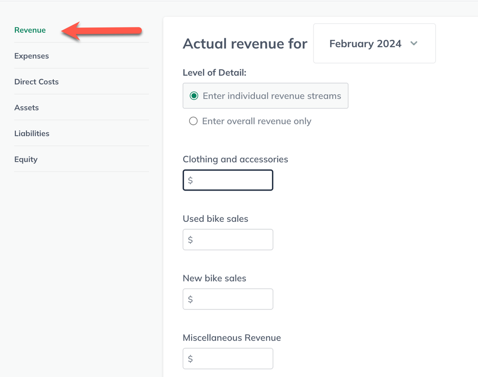 Image: manual update actual results with revenue highlighted