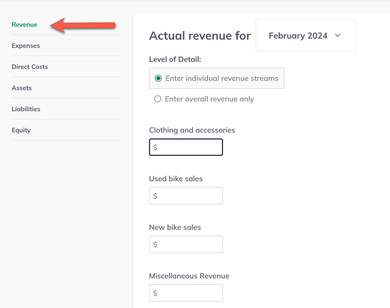 Image: manual update actual results with revenue highlighted