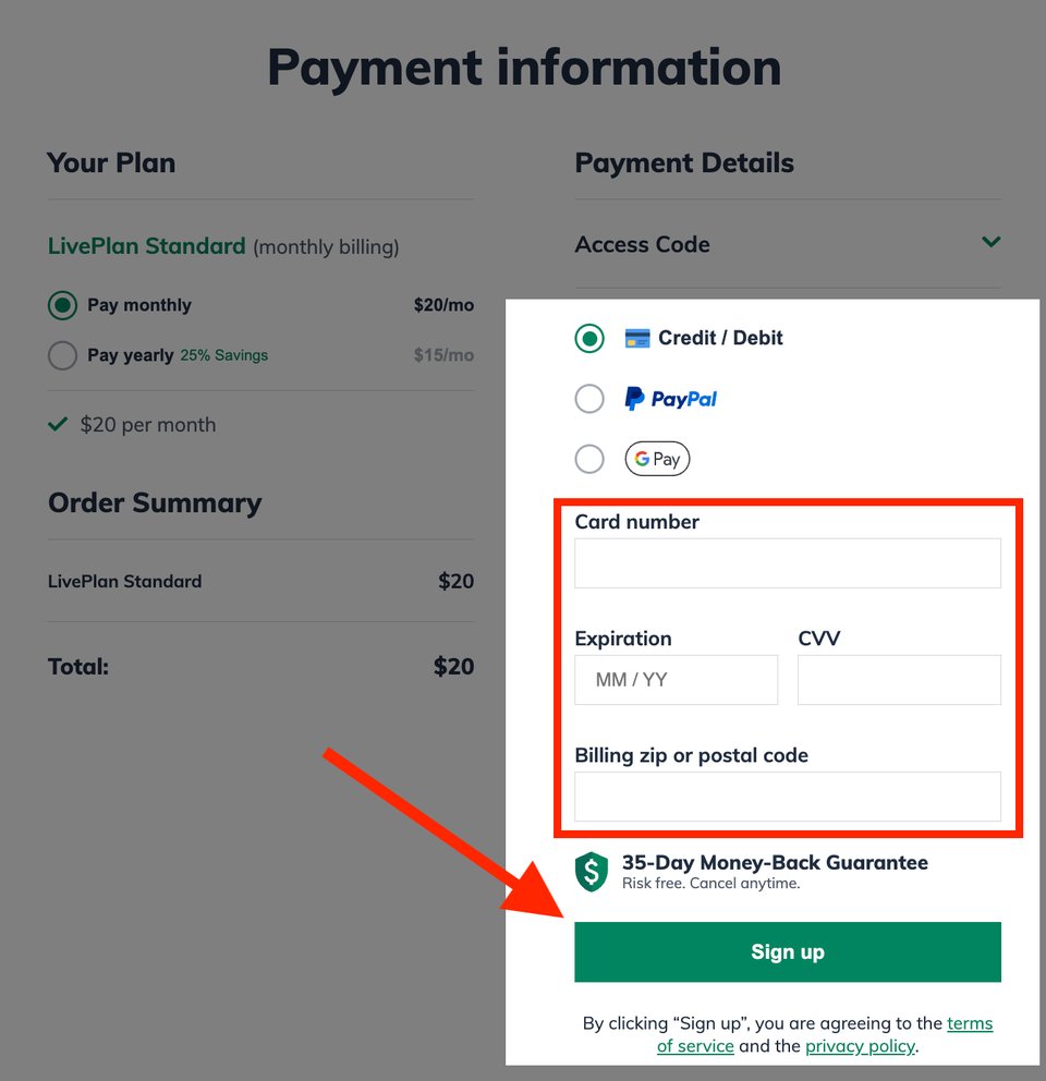 Image: Payment information spotlight