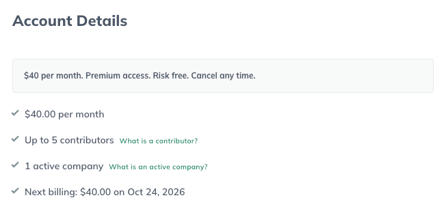 Image: LivePlan account details