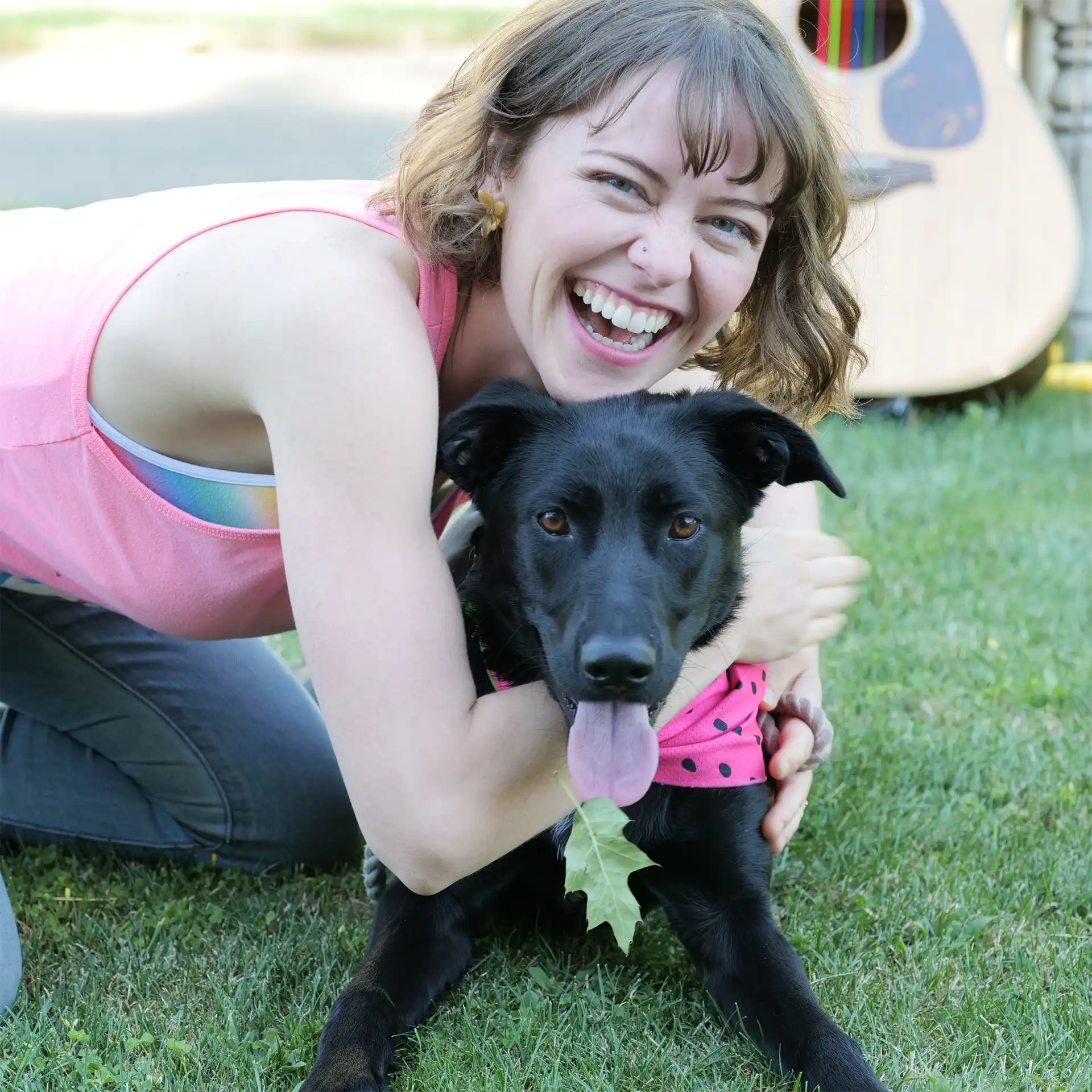 Teacher Brittany with her dog, Rainbow Dash