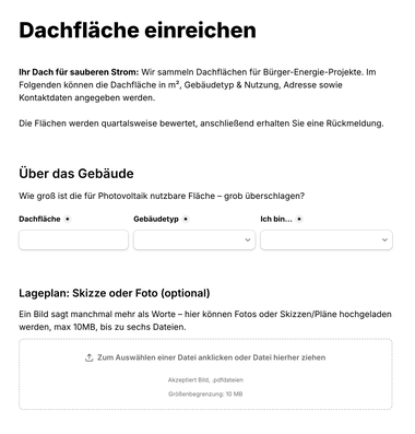 Vorschau eines Formulares zum Dachflächen einreichen
