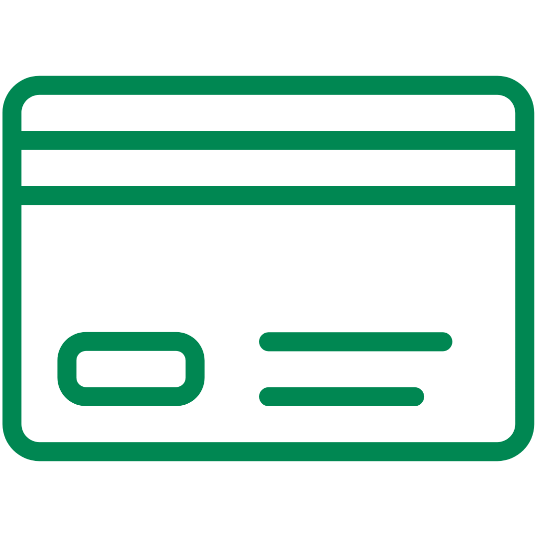 Green outline of a credit card icon