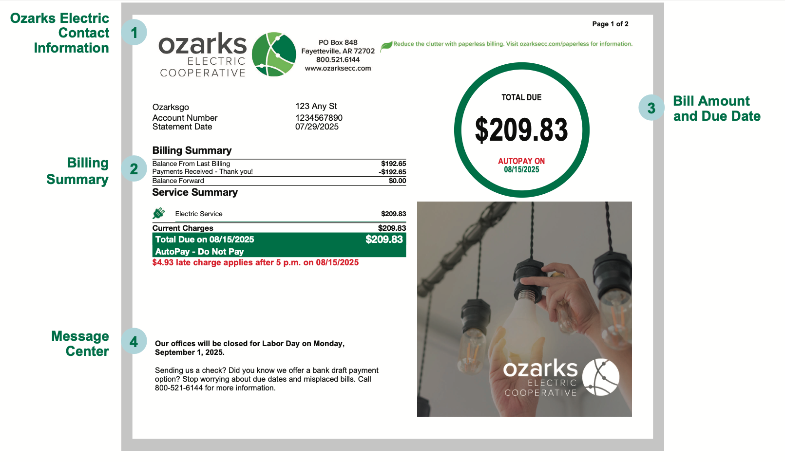 The front of an Ozarks Electric bill