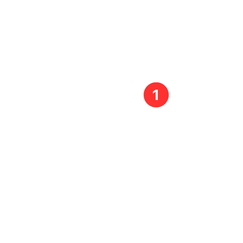 Envelope icon with a red notification badge displaying the number 1.