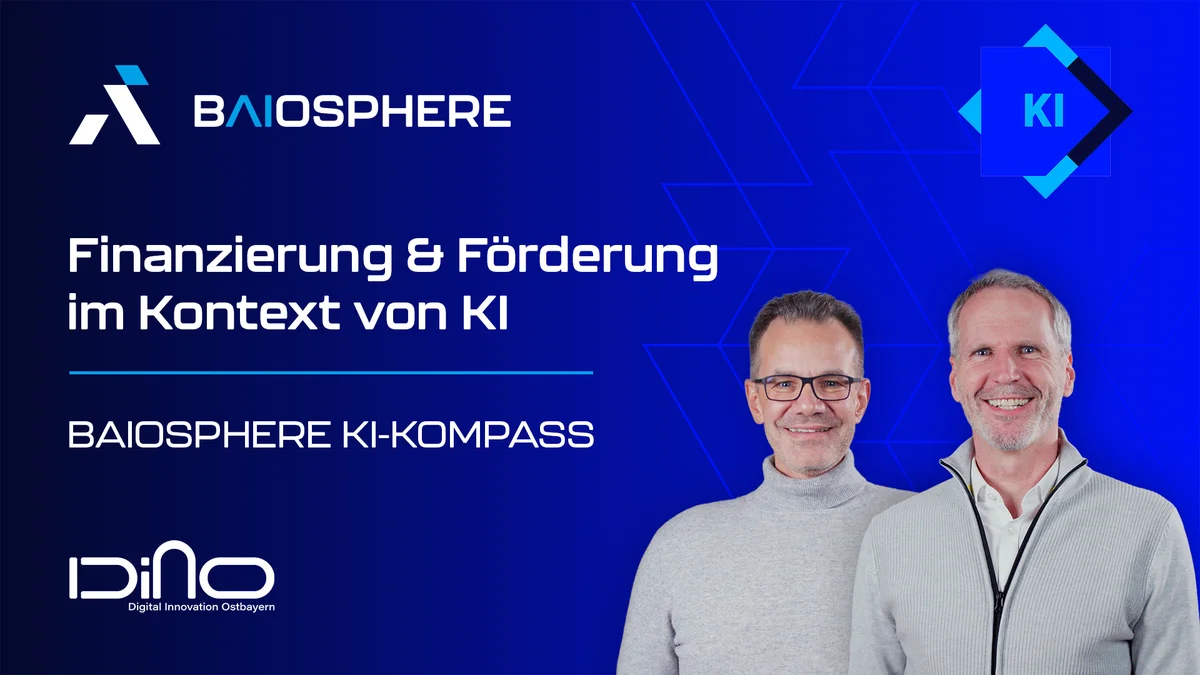 Thumbnail zum Impulsvideo Finanzierung und Förderung im Kontext von KI. Mit Martin Reichel (Bayerische Forschungsallianz) und Dr. Rainer Seßner (Bayern Innovativ)