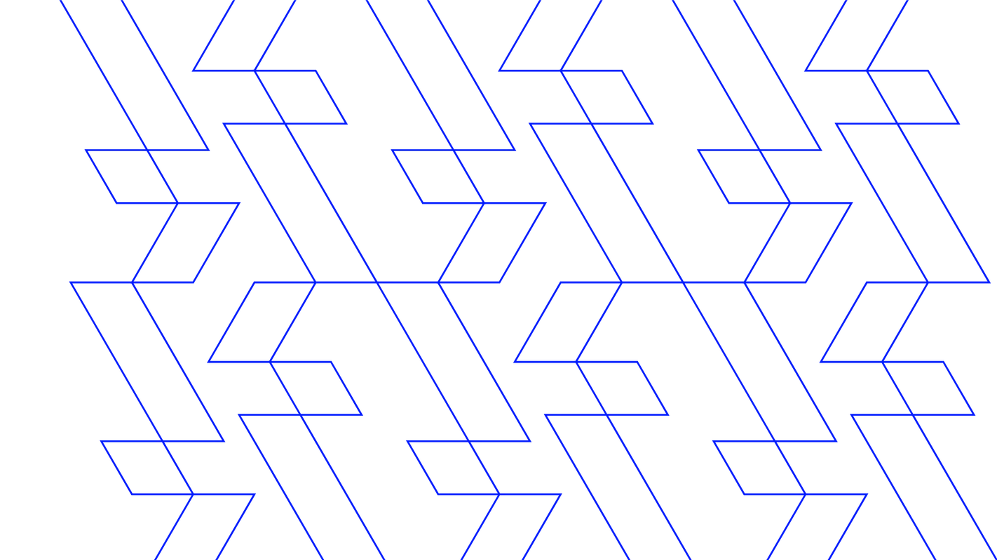 Abstract geometric pattern with interlocking blue lines forming hexagonal shapes on a black background.