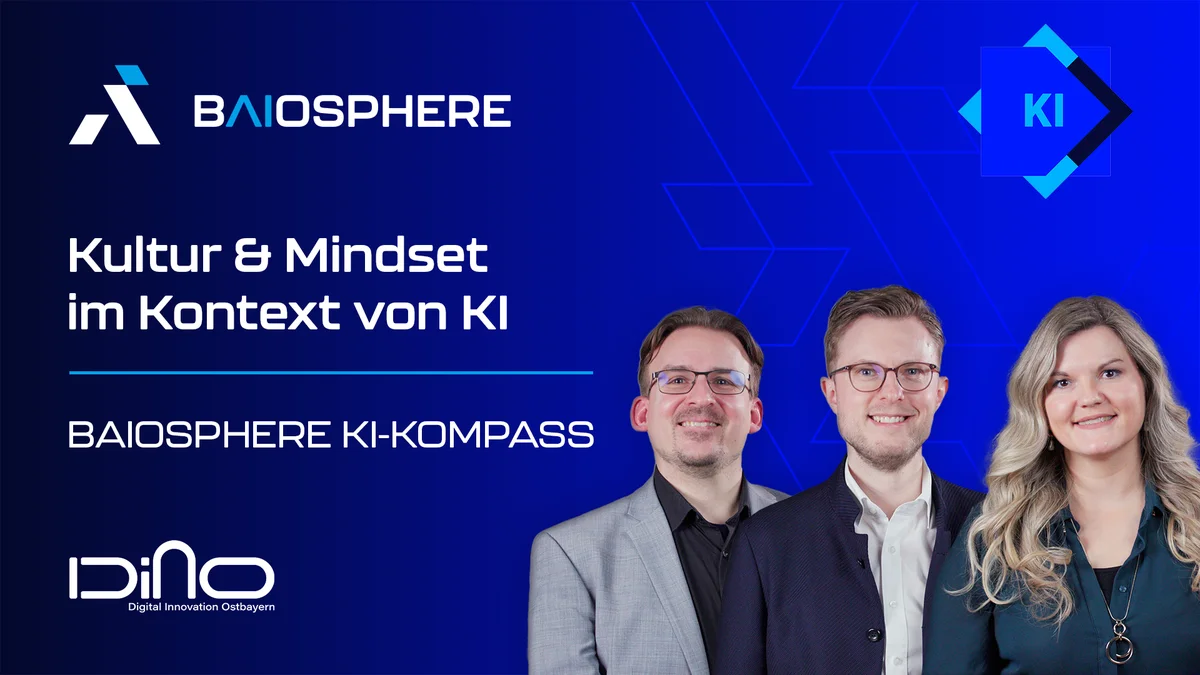 Thumbnail zum Impulsvideo zum Thema Kultur und Mindset im Kontext von KI. Mit Dr. Fabian Heil (WERK1.Bayern), Dr. Tanja Jovanovic (Bayern Innovativ) und Prof. Stefan Feuerriegel (LMU München)