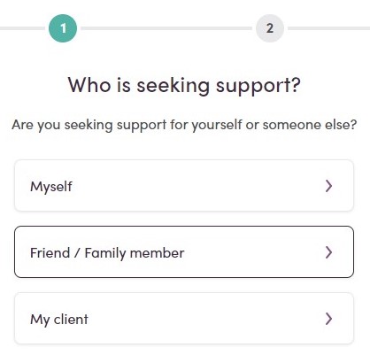 Support-seeking options screen with choices: 