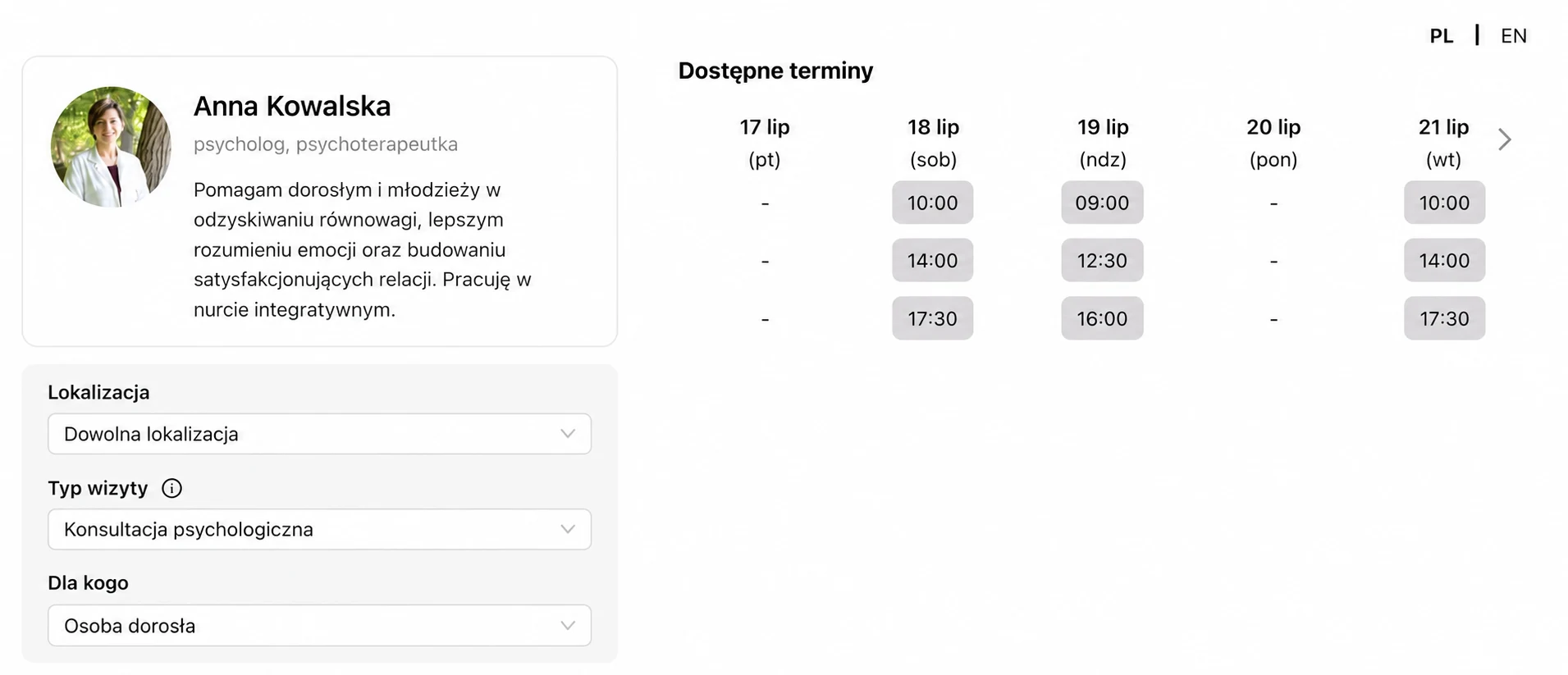 widget personalny specjalisty