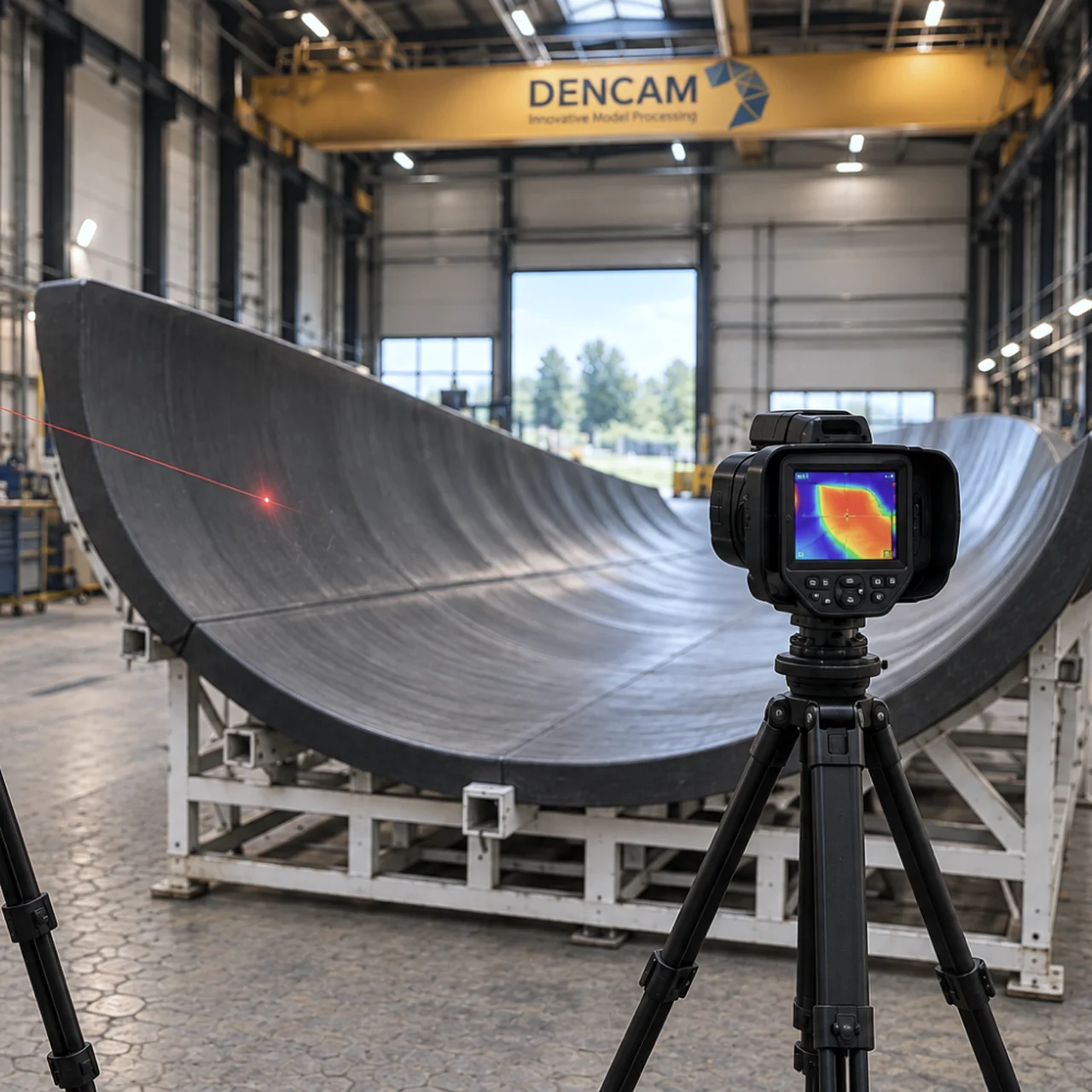 Thermal imaging camera inspecting a composite blade mould