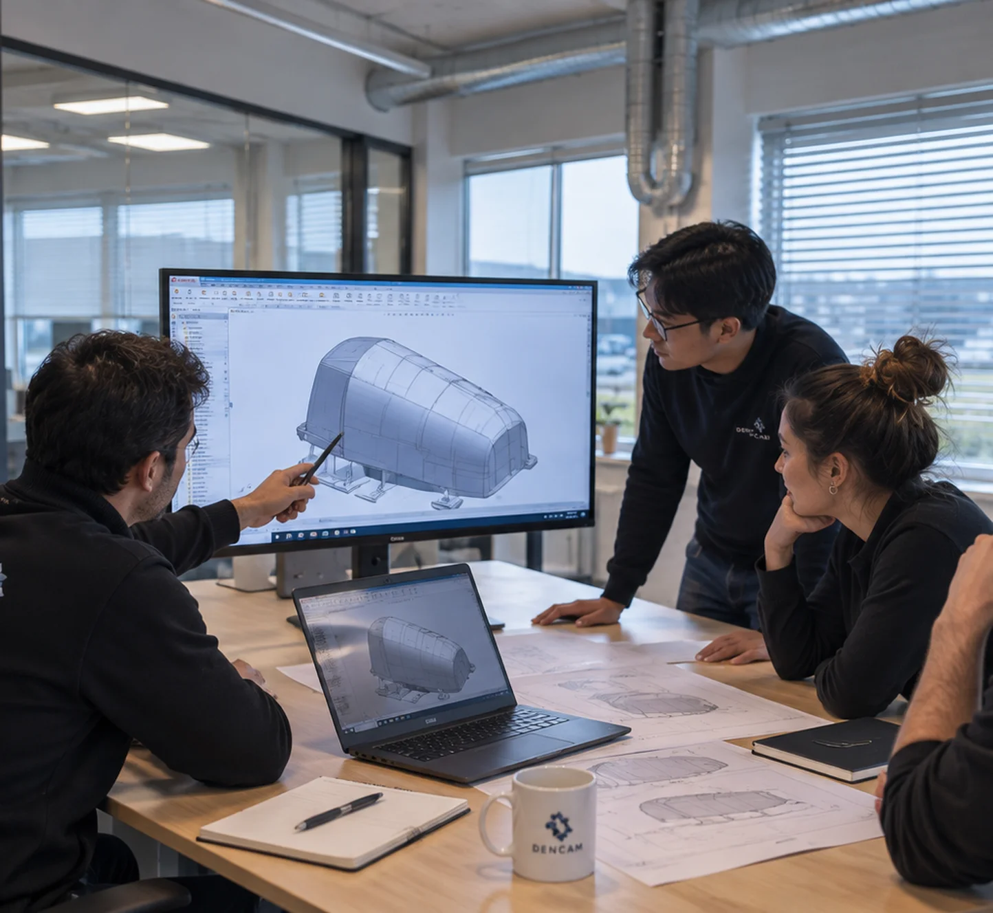 Dencam engineers working on 3D CAD models of composite tooling