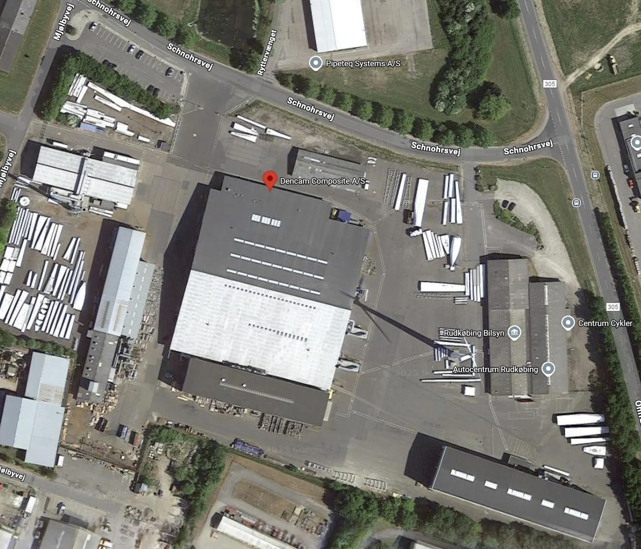 Aerial view of Dencam’s Rudkøbing facility