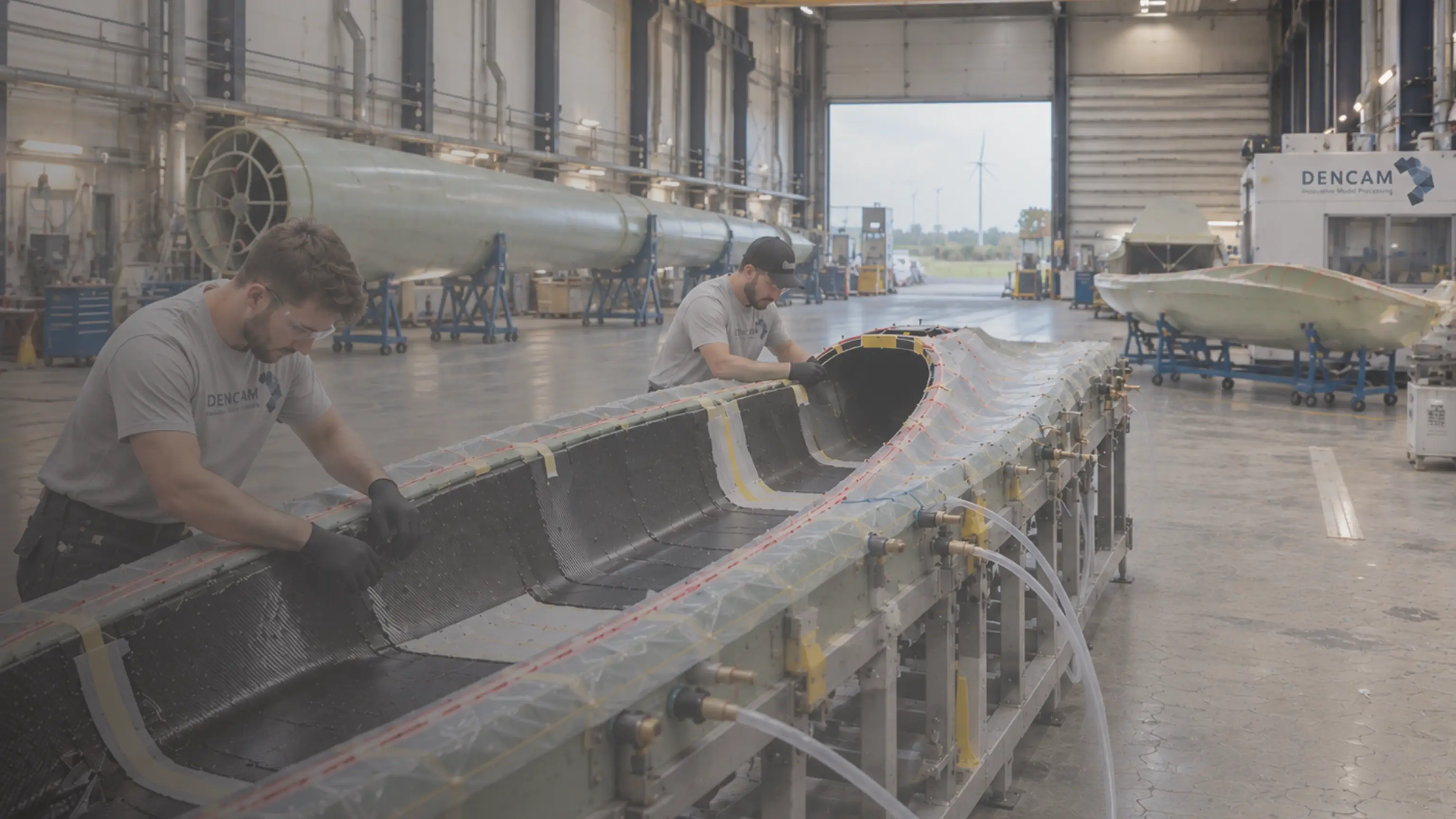 Dencam technicians laminating inside a large composite mould