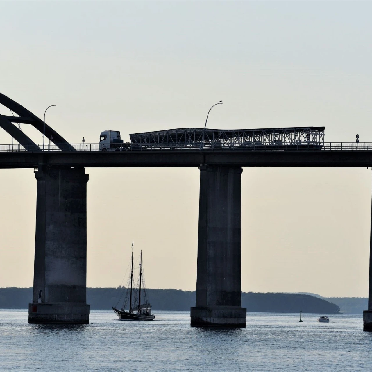 Road bridge crossing open water in Denmark